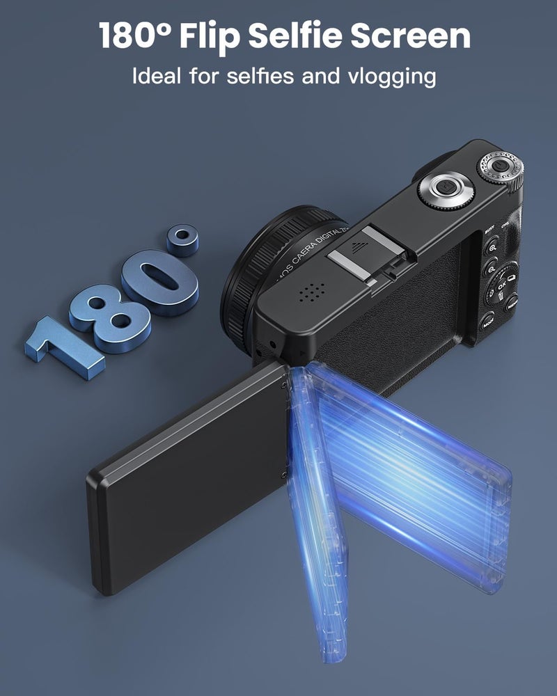 SIXTARY 4K Digital Camera for Photography, WiFi 64MP 180° Flip Screen 3" Autofocus Vlogging Camera for YouTube, 16X Zoom Compact Point and Shoot Cameras for Beginner with 32GB Card, 2 Batteries - Image 5